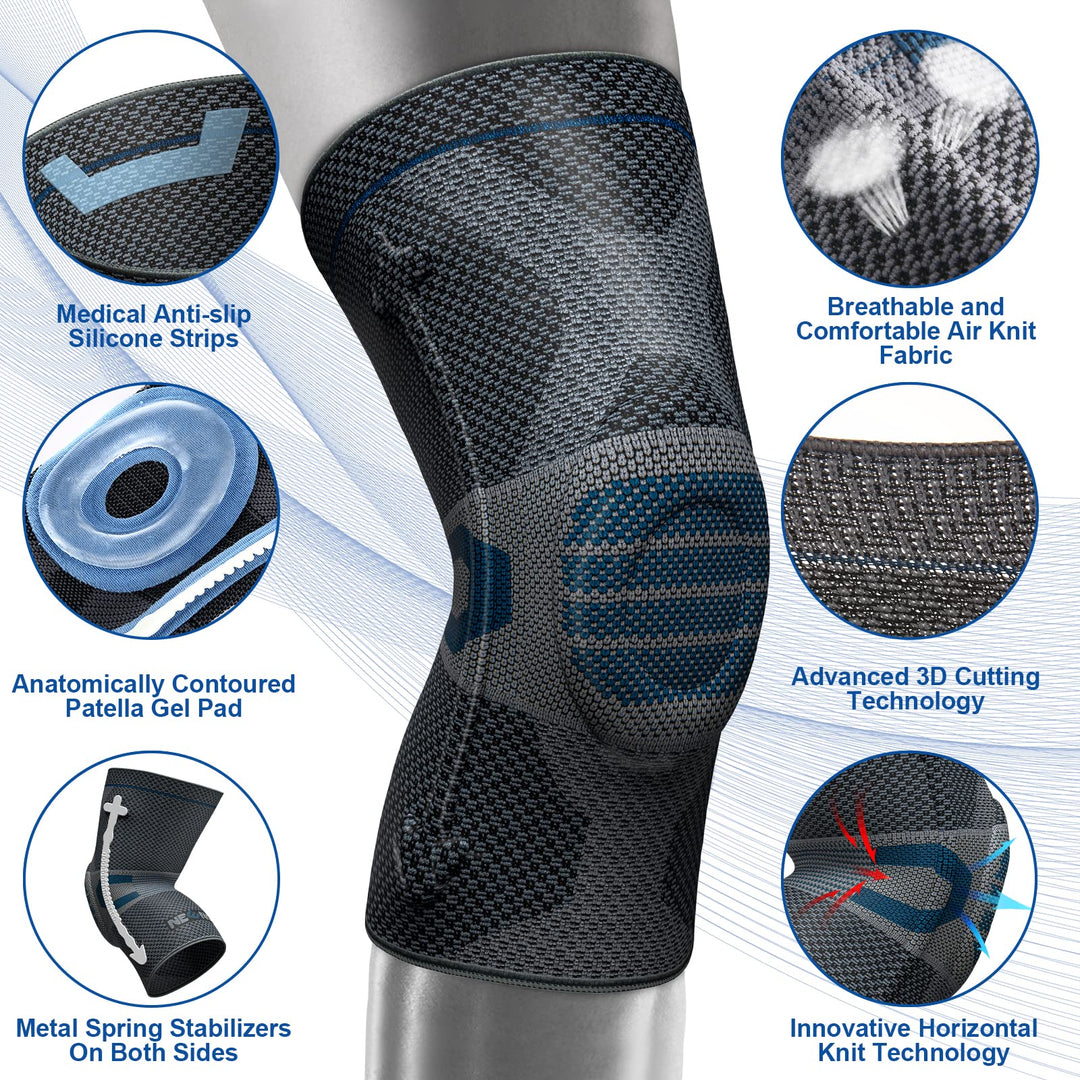 NEENCA Professional Knee Brace for Pain Relief, Medical Knee Compression Sleeve, Knee Support with Horizontal Knit Tech for Meniscus Tear, ACL, Arthritis, Joint Pain, Runner, Workout- FSA/HSA APPROVED
