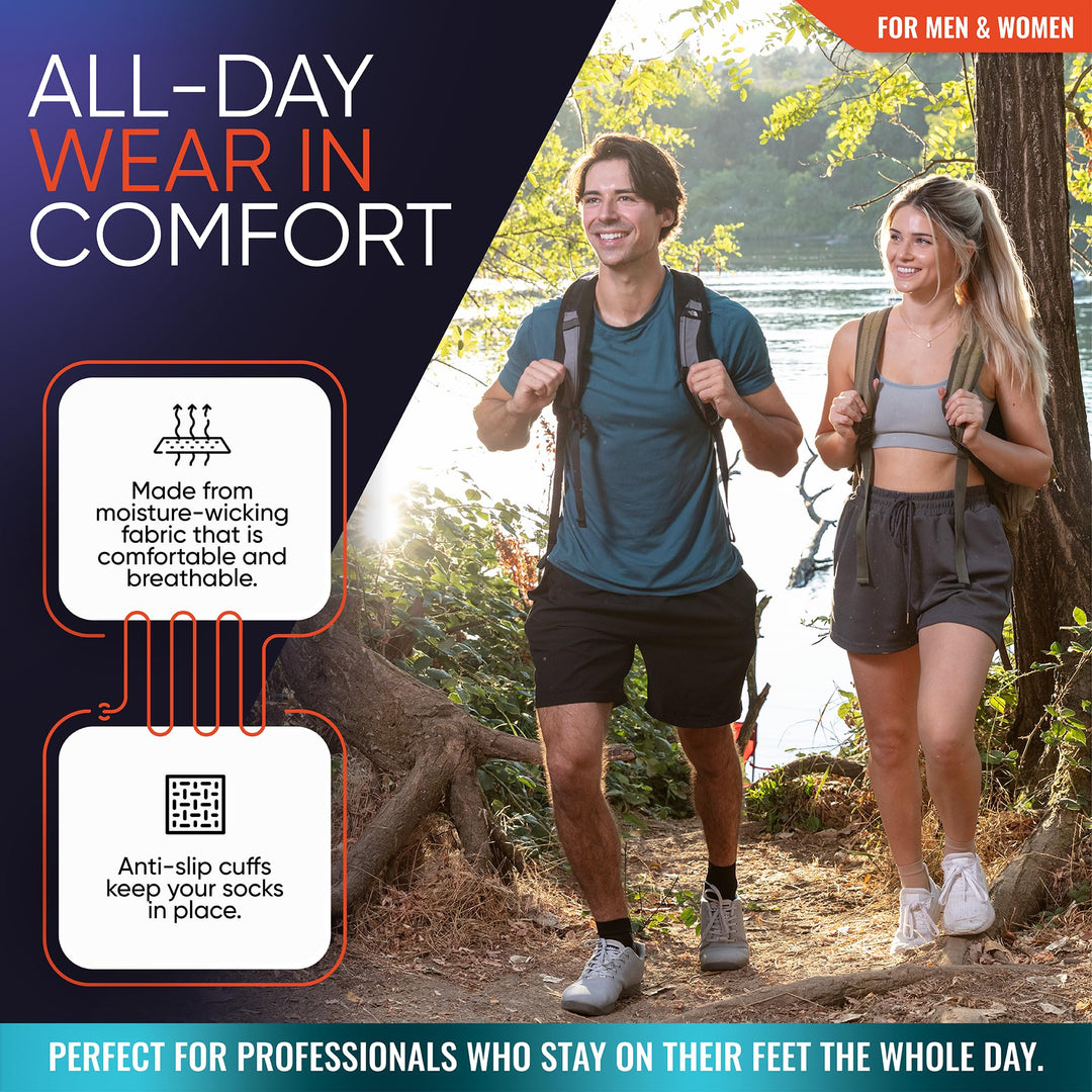 PhysFlex Compression Socks for Plantar Fasciitis, Achilles Tendonitis Relief - (1 Pair) Ankle Compression Sleeve for Heel Spurs, Foot Swelling & Fatigue - Arch Support Brace for Everyday Use