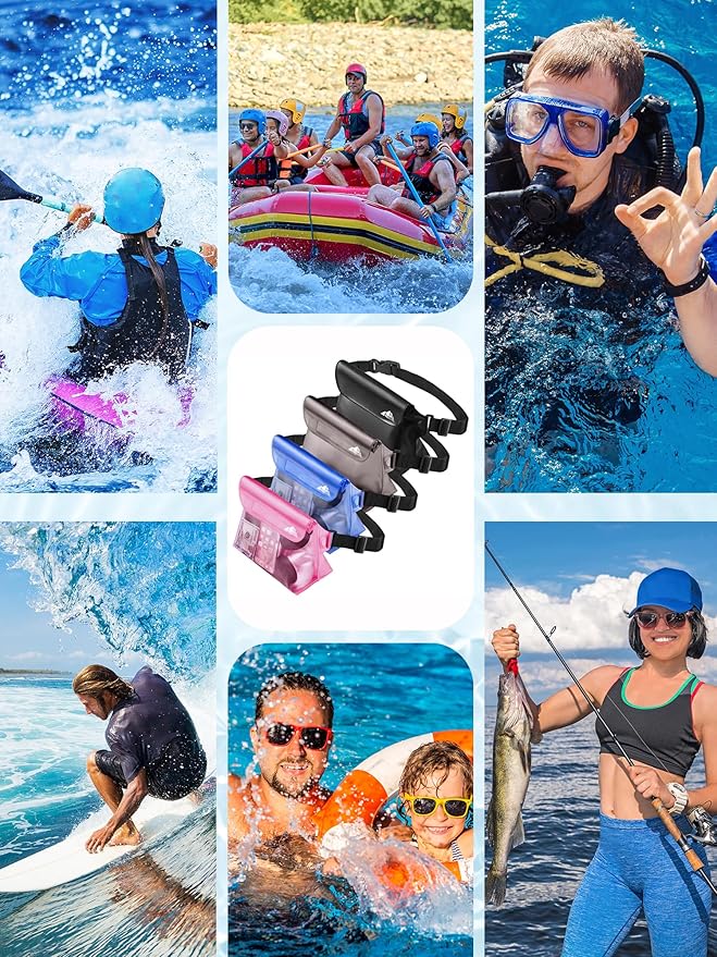 HEETA 2/3/4 Pack Waterproof Pouch with Waist Strap, Screen Touchable Dry Bag with Adjustable Belt for Phone Valuables for Kayaking, Swimming, Snorkeling, Boating, Fishing, Surfing & Beach