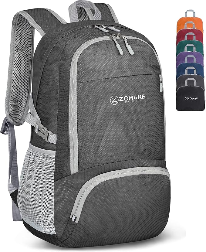 ZOMAKE Lightweight Packable Backpack 30L, Foldable Hiking Backpacks Water Resistant Compact Folding Daypack for Travel(Dimgray)