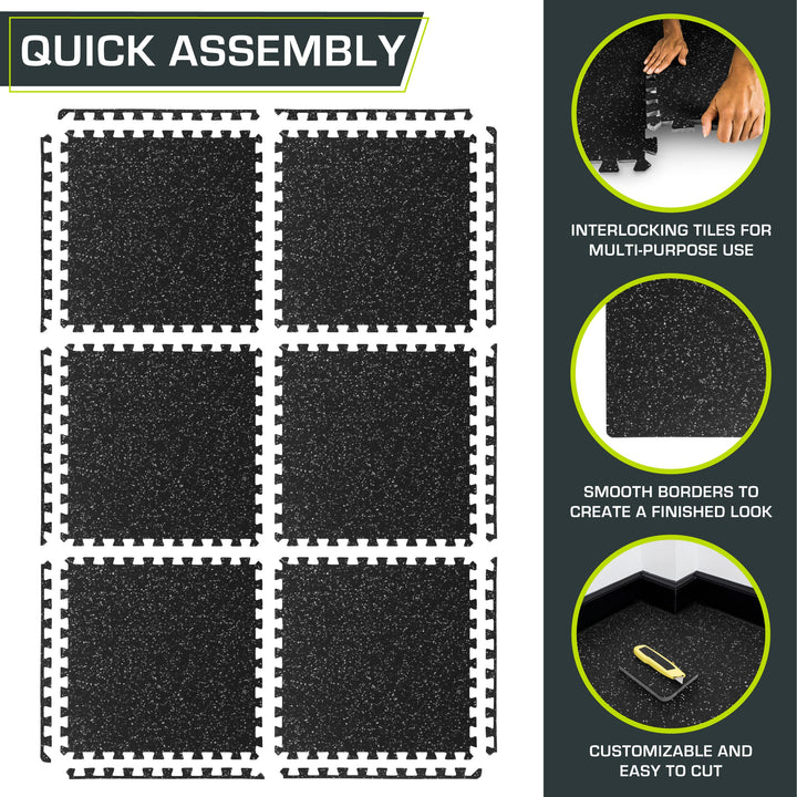 ProsourceFit Rubber Top Exercise Puzzle Mat ½-inch, 24 SQFT, 6 Tiles, EVA Foam Interlocking Tiles for Home Gym Protective Flooring for Equipment and Workouts, Grey