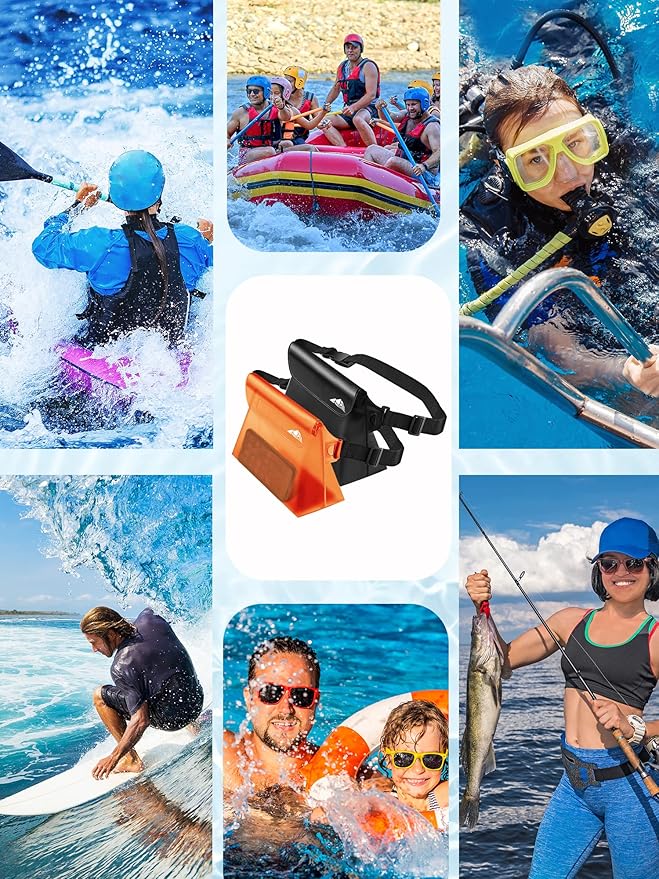 HEETA 2/3/4 Pack Waterproof Pouch with Waist Strap, Screen Touchable Dry Bag with Adjustable Belt for Phone Valuables for Kayaking, Swimming, Snorkeling, Boating, Fishing, Surfing & Beach