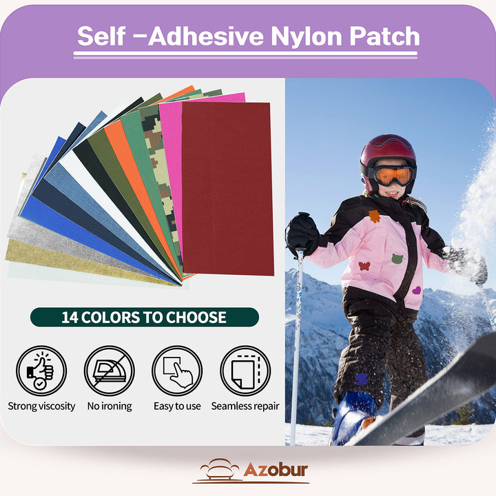 Azobur 2-Pack Nylon Repair Patches Self Adhesive Vinyl Outdoor Camping Gear Repair Kit,Waterproof Fabric Repair Patches for Down Jacket, Tent, Sleeping Bag (10X20cm)