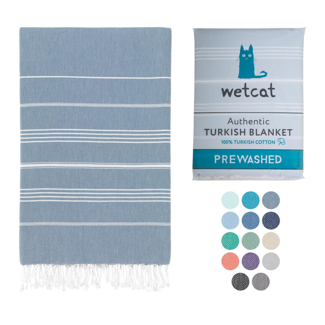WETCAT Turkish Beach Blanket Sandproof 82x82, Soft 100% Turkish Cotton Blanket, Extra Large Sand Free Picnic Blankets & Beach Essentials – Denim Blue
