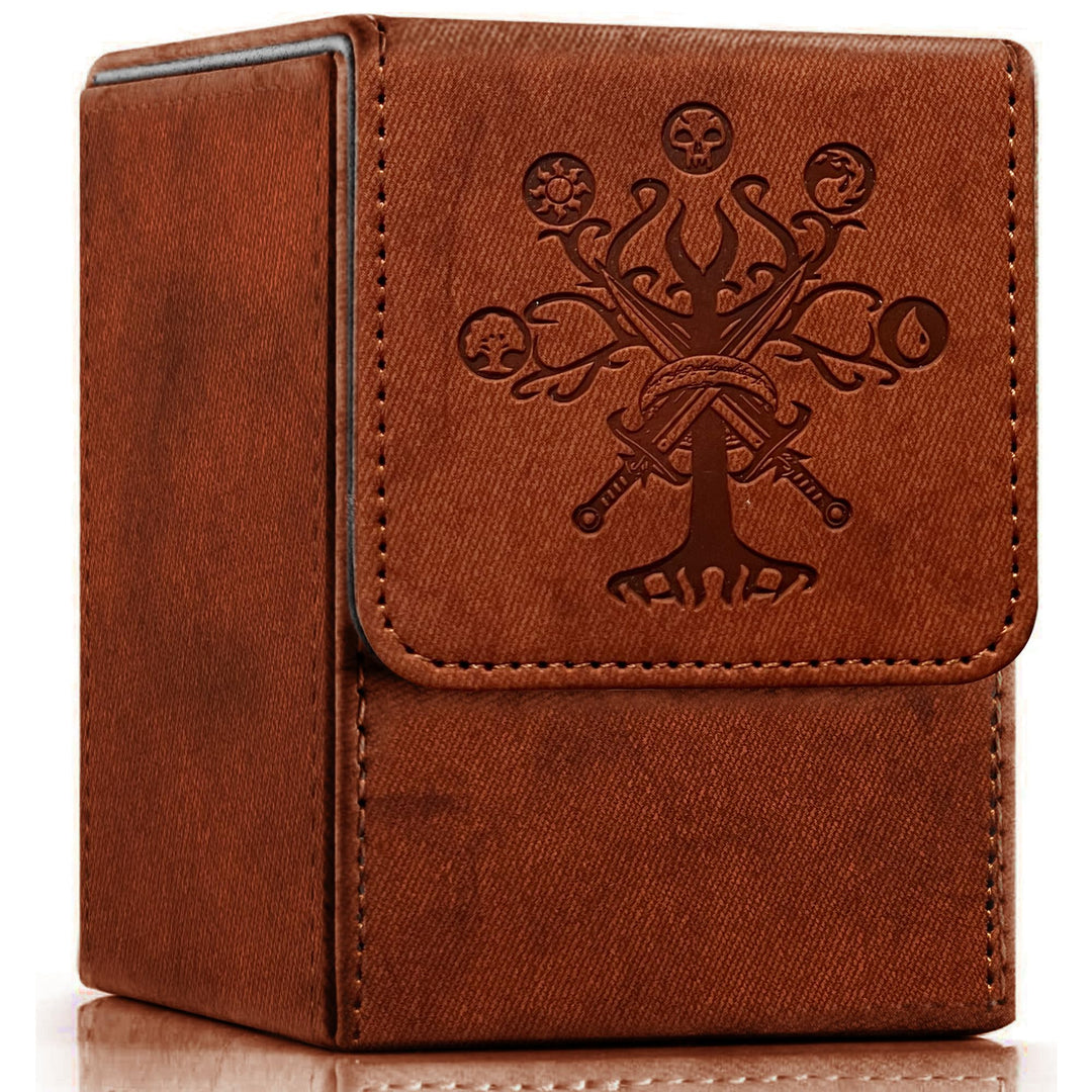 PROMAXIBINDER MTG Card Deck Box, Commander Deck Box Fits 100+ Single Sleeved Cards, Storage for TCG/MTG Crads, PU Leather Strong Magenet (Brickred, Tree)