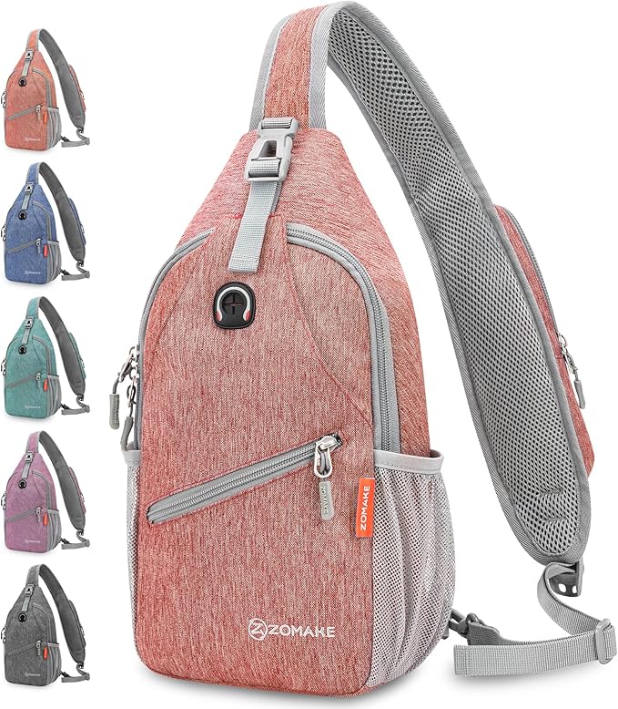 ZOMAKE Small Sling Bag, Travel Sling Backpack, Waterproof Hiking Cycling Crossbody pack for Men Women(Orange)