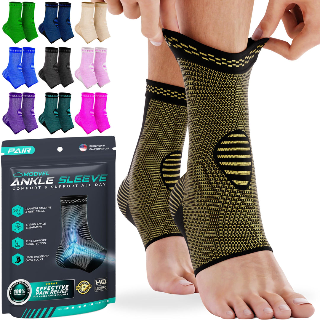 Modvel Foot & Ankle Brace Socks for Sprained Ankle Compression Sleeve - Foot Support for Women & Men - Tendonitis & Arthritis Ankle Brace Sports Running, Torn Ligaments & Women Stabilizing Ankle Wrap