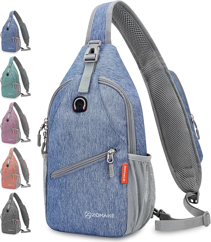 ZOMAKE Small Sling Bag, Travel Sling Backpack, Waterproof Hiking Cycling Crossbody pack for Men Women(Navy Blue)