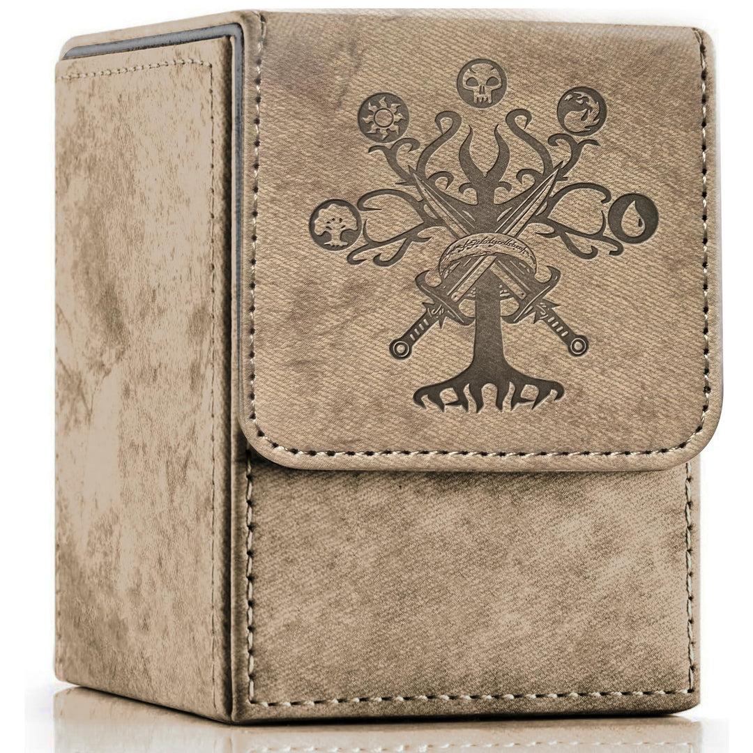 PROMAXIBINDER MTG Card Deck Box, Commander Deck Box Fits 100+ Single Sleeved Cards, Storage for TCG/MTG Crads, PU Leather Strong Magenet (Mud, Tree)