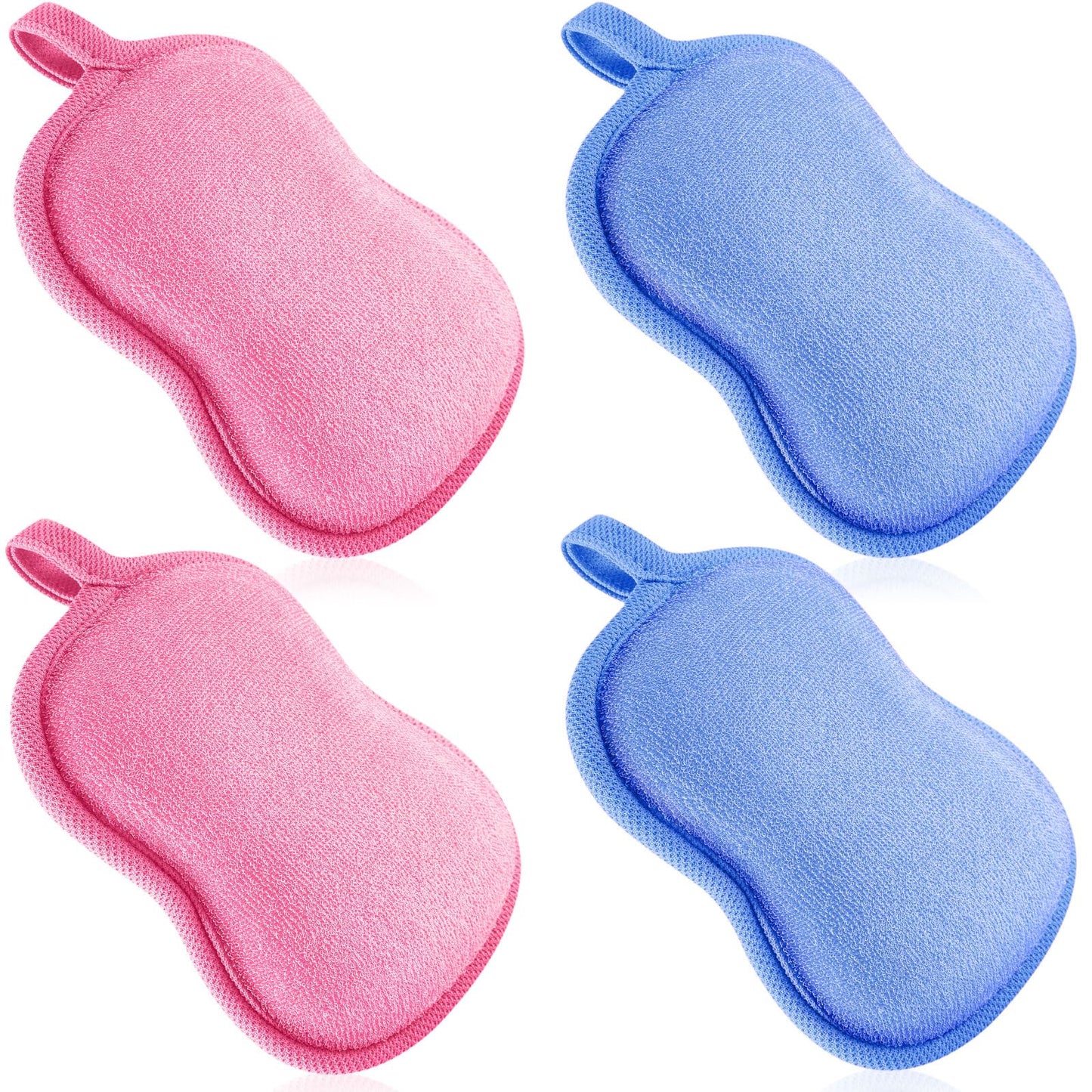 Tatuo 4 Pieces Baby Bath Sponge Cotton Baby Sponge Toddler Soft and Absorbent Loofah for Kids Babies Men Women(Pink,Blue)