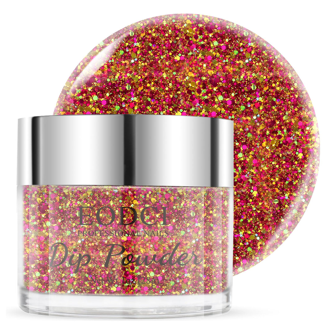 EODCI 1 Oz Glitter Sequins Orange Nail Dip Powder, Odor-Free and Long-Lasting, No Needed Nail Lamp Curing, Dipping Powder French Nail Art Starter Manicure