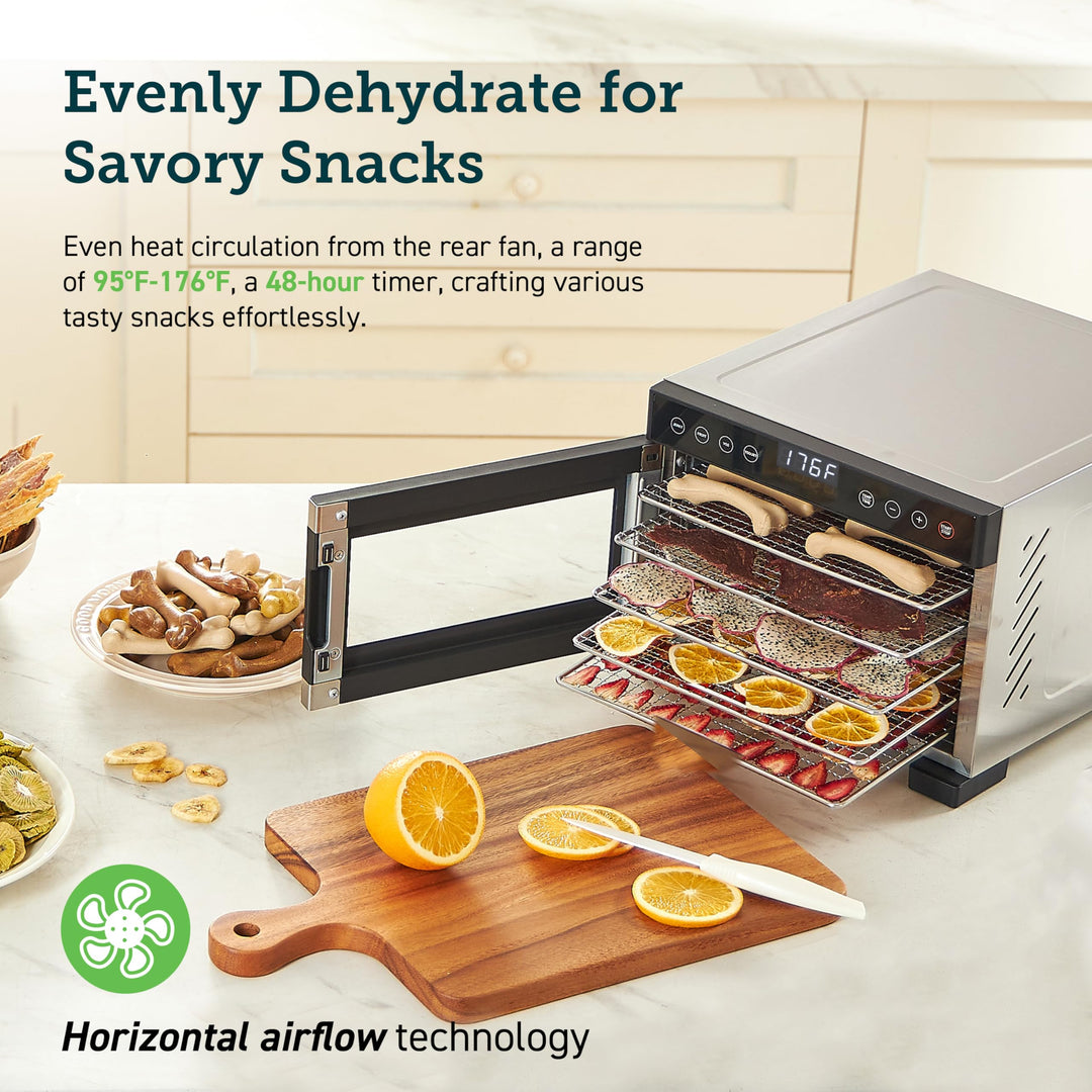 COSORI Food Dehydrator for Jerky, 176Β°F Temperature Control, 5 Stainless Steel Trays Dryer Machine, 4 Presets, 48H Timer, for Dog Treats, Meat, Fruit, Veggies, Snacks, Recipe Book Included