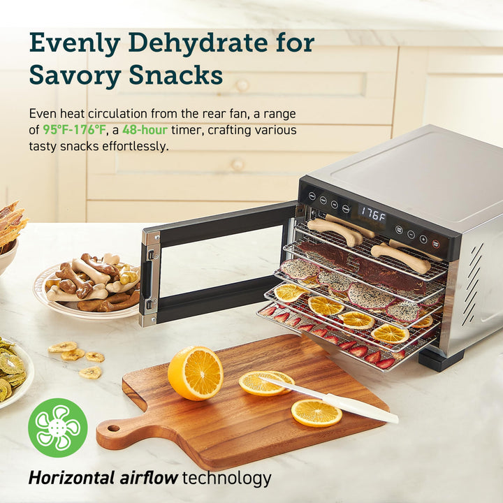 COSORI Food Dehydrator for Jerky, 176Β°F Temperature Control, 5 Stainless Steel Trays Dryer Machine, 4 Presets, 48H Timer, for Dog Treats, Meat, Fruit, Veggies, Snacks, Recipe Book Included