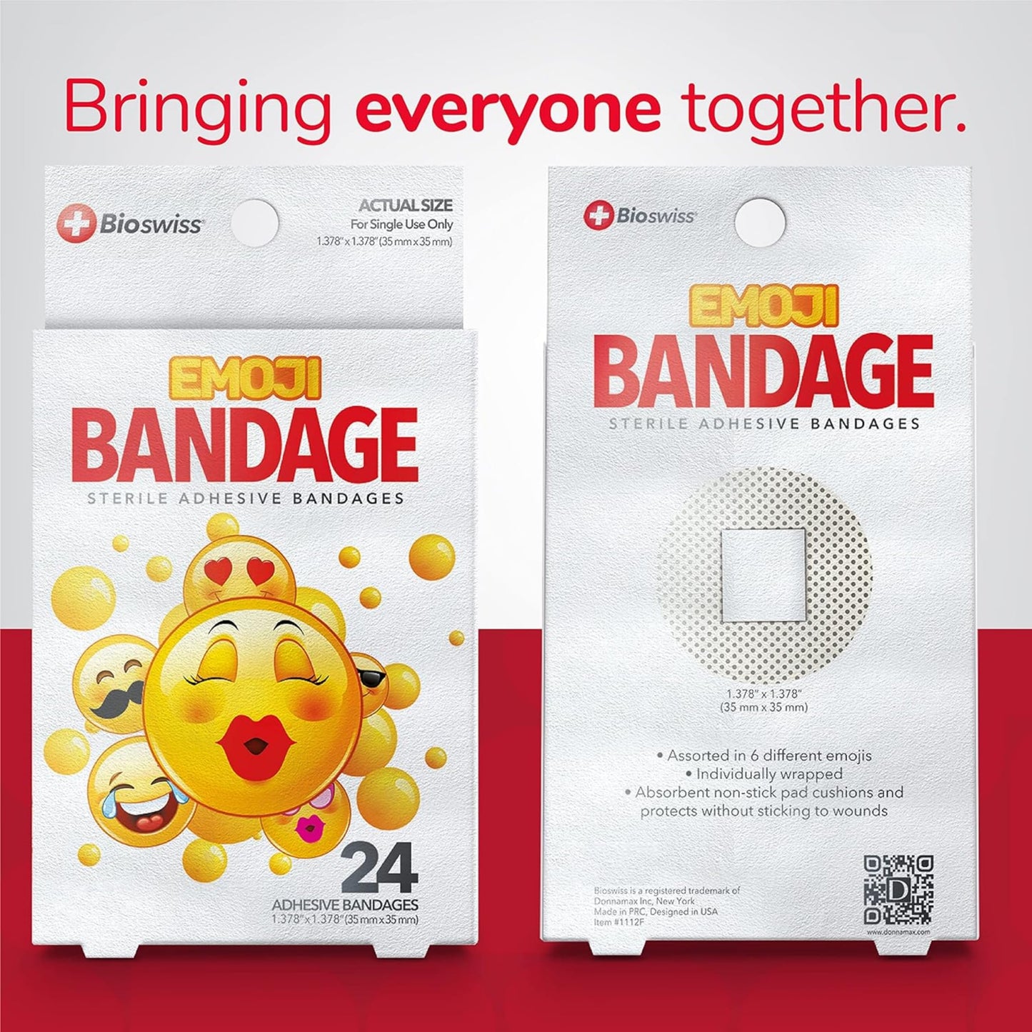BioSwiss Bandages, Emoji Shaped Self Adhesive Bandage, Latex Free Sterile Wound Care, Fun First Aid Kit Supplies for Kids, 24 Count