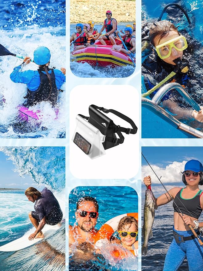 HEETA 2/3/4 Pack Waterproof Pouch with Waist Strap, Screen Touchable Dry Bag with Adjustable Belt for Phone Valuables for Kayaking, Swimming, Snorkeling, Boating, Fishing, Surfing & Beach