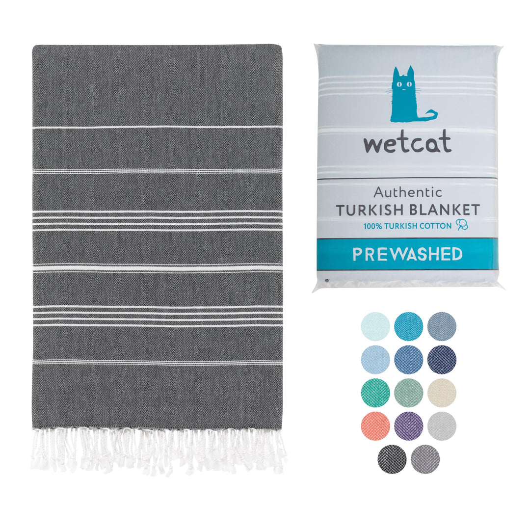 WETCAT Turkish Beach Blanket Sandproof 82x82, Soft 100% Turkish Cotton Blanket, Extra Large Sand Free Picnic Blankets & Beach Essentials – Black
