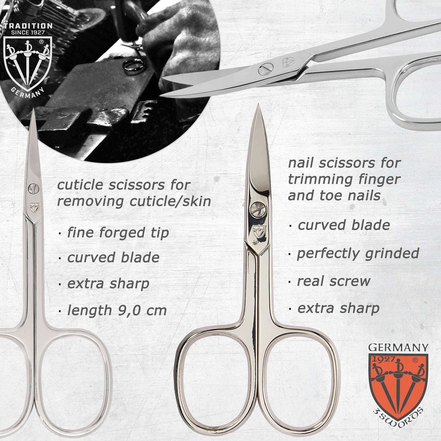 3 Swords Germany - brand quality 8 piece manicure pedicure grooming kit set for professional finger & toe nail care scissors clipper fashion leather case in gift box, Made by 3 Swords (002013)