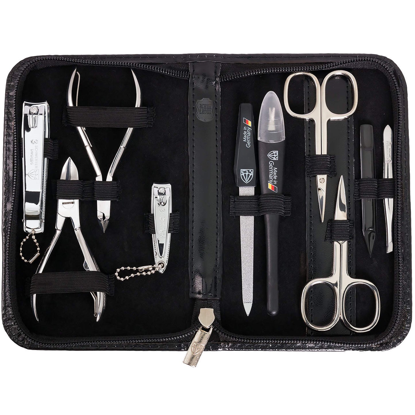 3 Swords Germany - brand quality 10 piece manicure pedicure grooming kit set for professional finger & toe nail care scissors clipper genuine leather case black in gift box, Made by 3 Swords