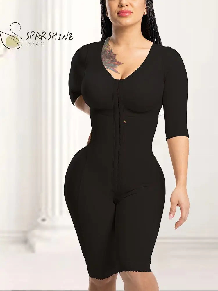 High Compression Liposculpture Shapewear With Holes, Bra And Sleeves Postpartum Recovery One Piece Shapewear