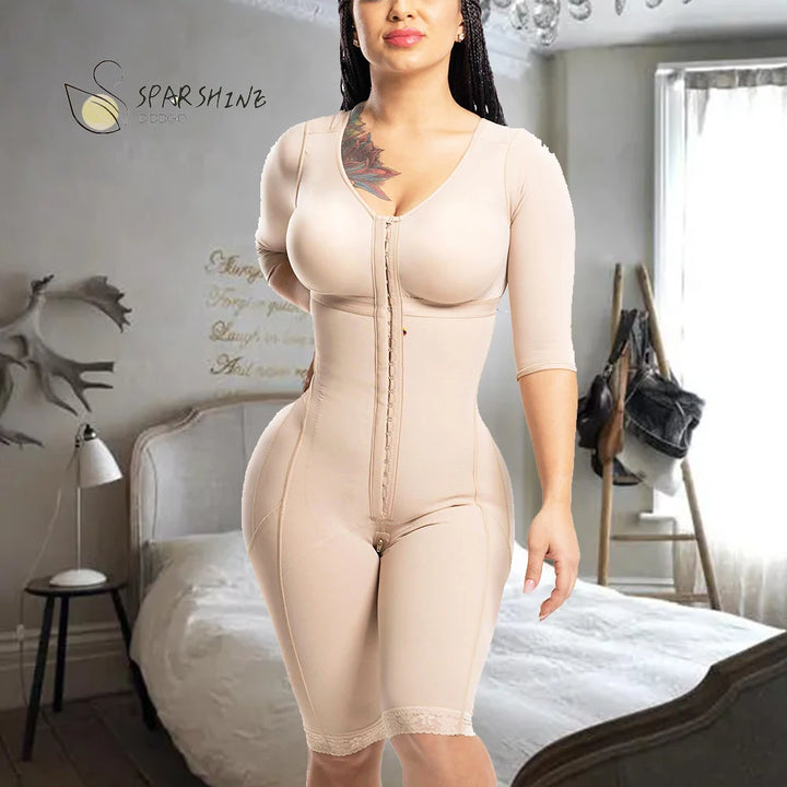 High Compression Liposculpture Shapewear With Holes, Bra And Sleeves Postpartum Recovery One Piece Shapewear