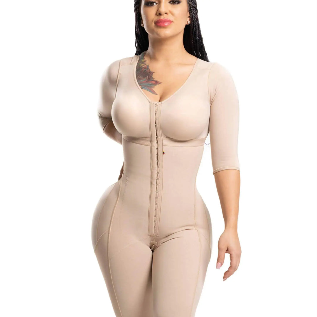 High Compression Liposculpture Shapewear With Holes, Bra And Sleeves Postpartum Recovery One Piece Shapewear