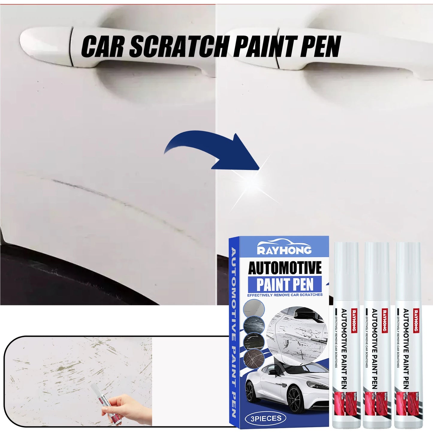 RAYHONG 3pcs Paint For Cars Paint Scratch Repair Waterproof Auto Scratch Remover Pen Black/White Car Paint Pen