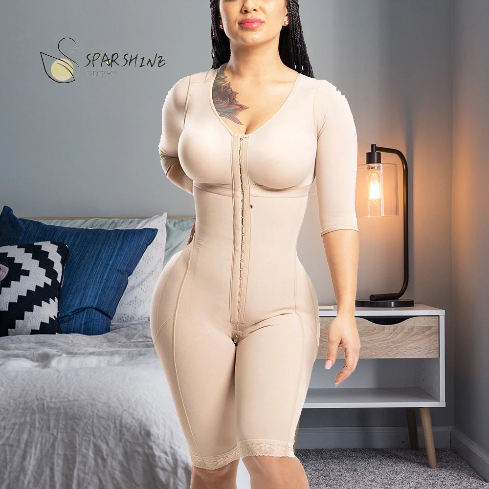High Compression Liposculpture Shapewear With Holes, Bra And Sleeves Postpartum Recovery One Piece Shapewear