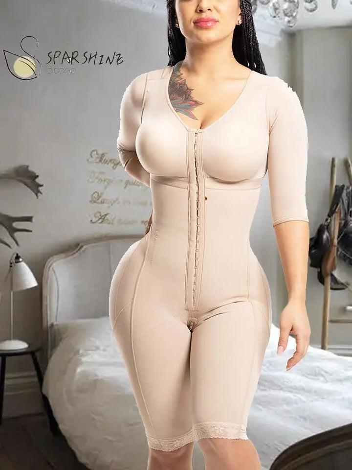 High Compression Liposculpture Shapewear With Holes, Bra And Sleeves Postpartum Recovery One Piece Shapewear