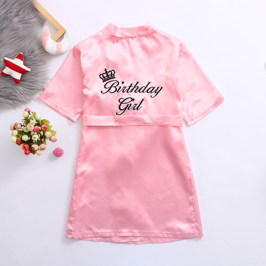 Children Summer Toddler Baby Kids Solid Silk Satin Kimono Robes Bathrobe Girls Sleepwear Clothes Baby Birthday Party Bathrobe