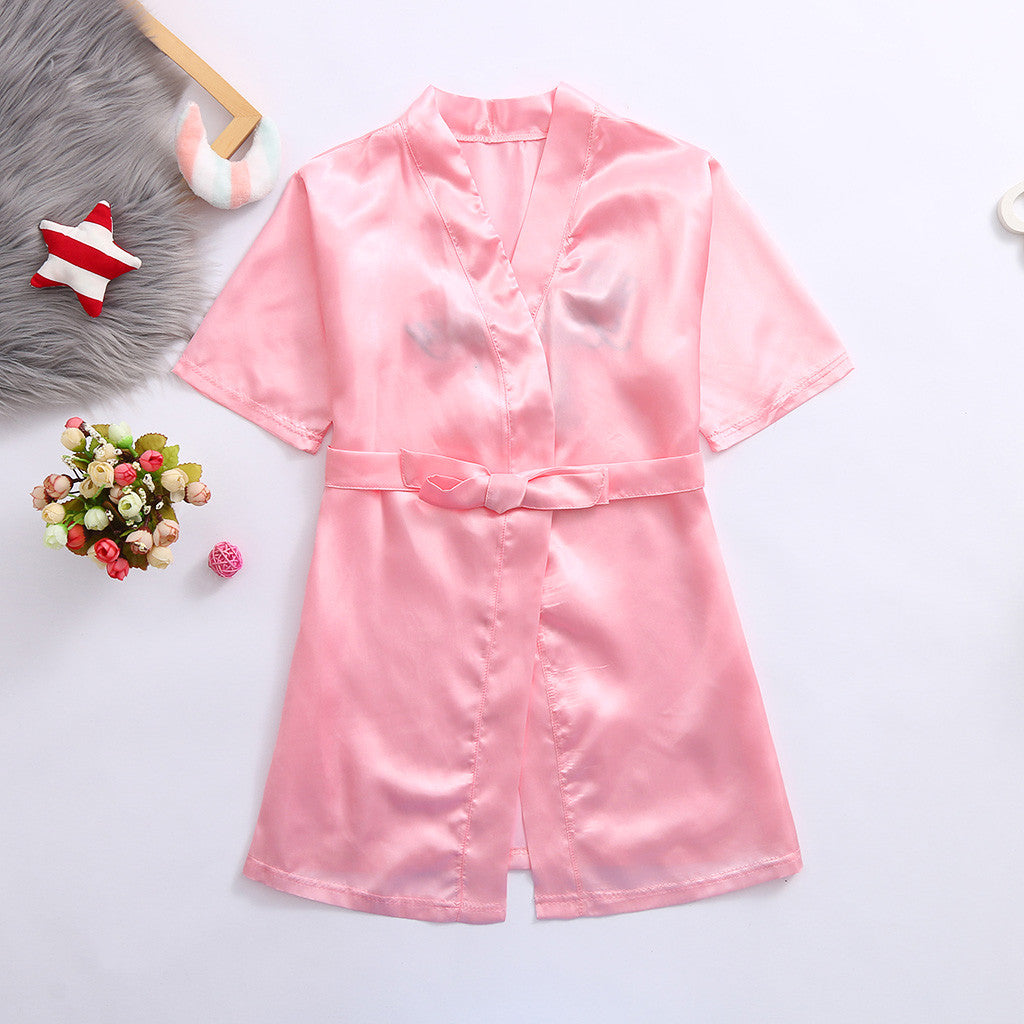 Children Summer Toddler Baby Kids Solid Silk Satin Kimono Robes Bathrobe Girls Sleepwear Clothes Baby Birthday Party Bathrobe