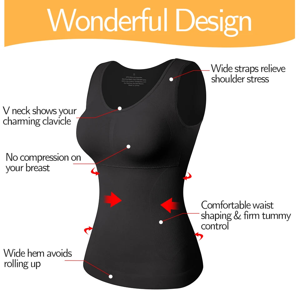 Shapewear for Plus Size Women Tummy Control Shapewear Built-in Bra Shaping Tank Tops Slimming Body Shaper Compression Underwear