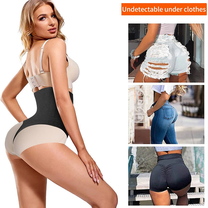 High Waist Body Shaper Thongs Shapewear for Women Panties Tummy Control Slimming New Underwear Nude Black T-Back Brief