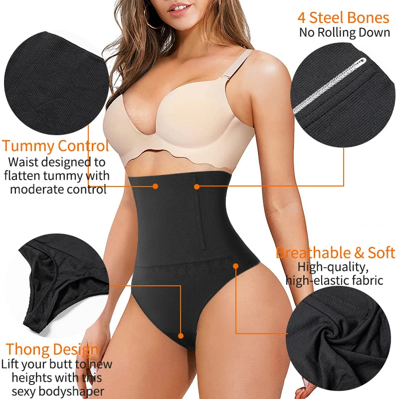 High Waist Body Shaper Thongs Shapewear for Women Panties Tummy Control Slimming New Underwear Nude Black T-Back Brief