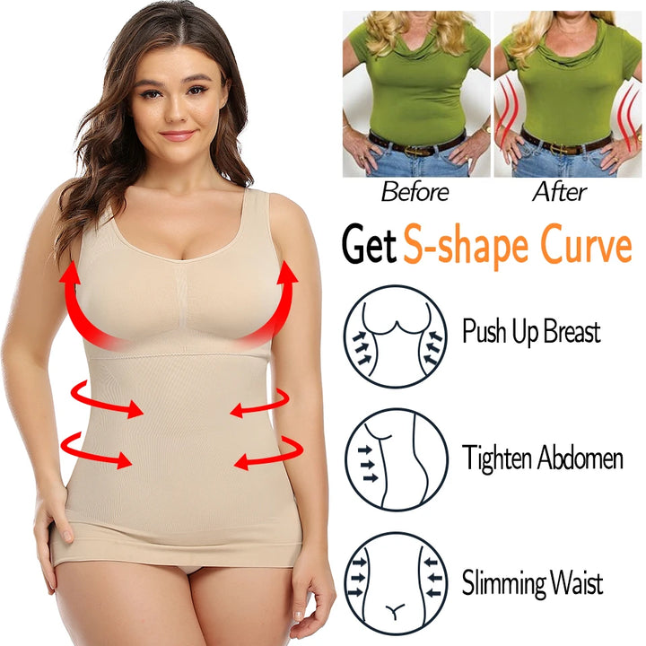 Shapewear for Plus Size Women Tummy Control Shapewear Built-in Bra Shaping Tank Tops Slimming Body Shaper Compression Underwear