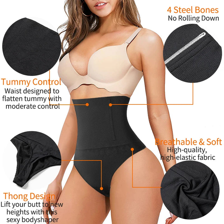 High Waist Body Shaper Thongs Shapewear for Women Panties Tummy Control Slimming New Underwear Nude Black T-Back Brief