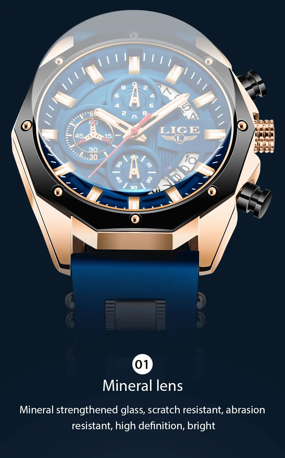 LIGE Brand Watch Men Silcone Sports Watches Men's Army Military Quartz Wristwatch Chronograph Male Clock Relogio Masculino+BOX