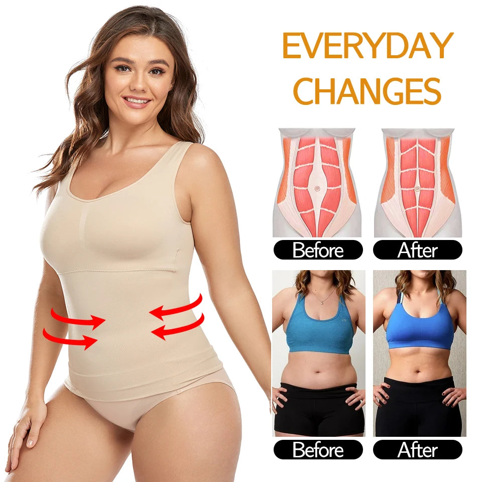 Shapewear for Plus Size Women Tummy Control Shapewear Built-in Bra Shaping Tank Tops Slimming Body Shaper Compression Underwear