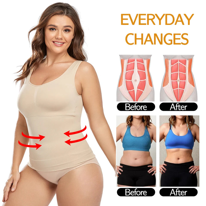 Shapewear for Plus Size Women Tummy Control Shapewear Built-in Bra Shaping Tank Tops Slimming Body Shaper Compression Underwear