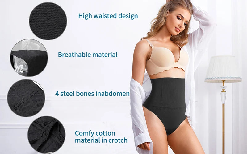High Waist Body Shaper Thongs Shapewear for Women Panties Tummy Control Slimming New Underwear Nude Black T-Back Brief