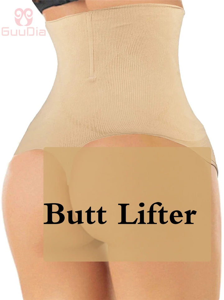 GUUDIA Womens High Waist Seamless Body Shaper Briefs Firm Control Tummy Sexy Thong Shapewear Panties Girdle Underwear Shapewear