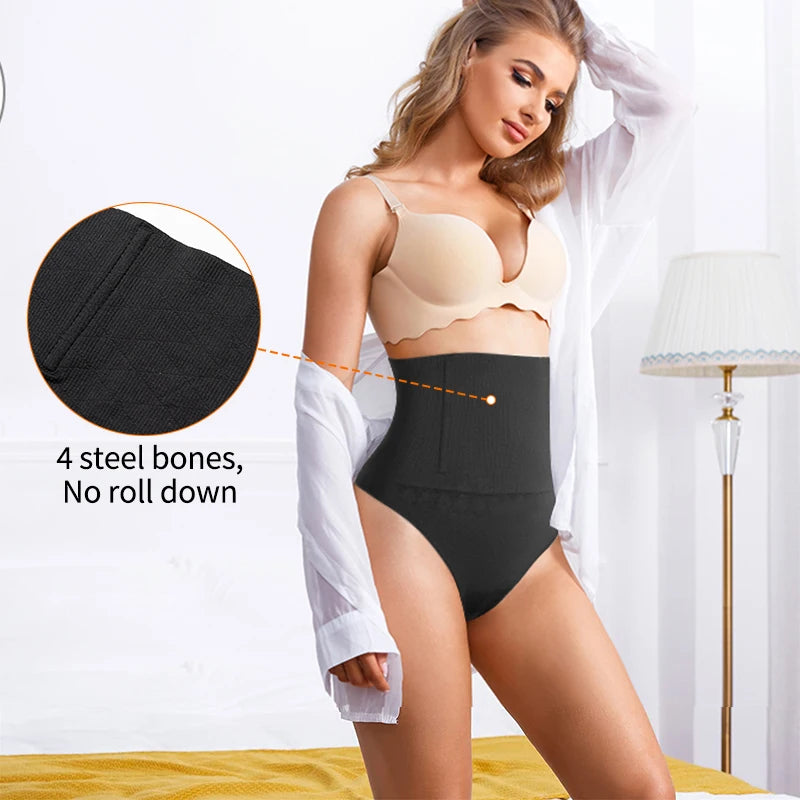 High Waist Body Shaper Thongs Shapewear for Women Panties Tummy Control Slimming New Underwear Nude Black T-Back Brief