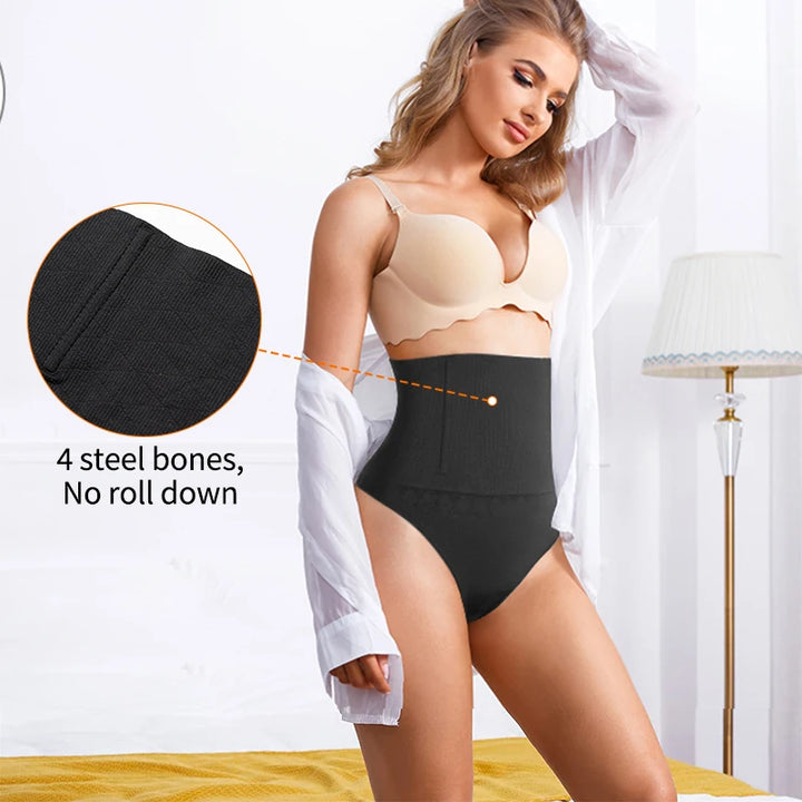 High Waist Body Shaper Thongs Shapewear for Women Panties Tummy Control Slimming New Underwear Nude Black T-Back Brief
