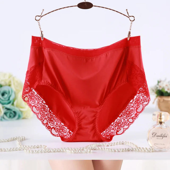 2025 Newest High Waist Lace Plus Size Panties Women Milk Silk Big Size Briefs Intimates Female Underwear Black Pink 2XL 3XL 4XL