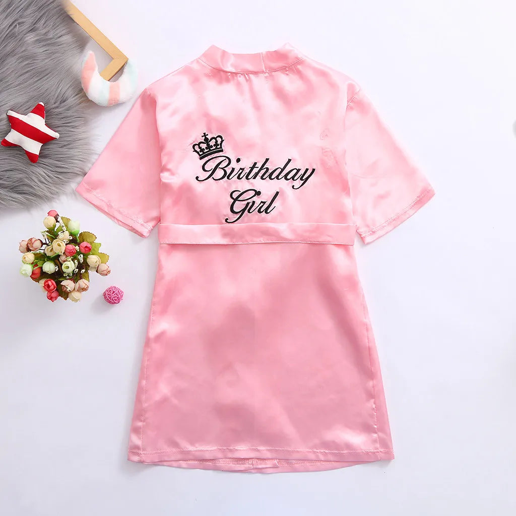 Children Summer Toddler Baby Kids Solid Silk Satin Kimono Robes Bathrobe Girls Sleepwear Clothes Baby Birthday Party Bathrobe
