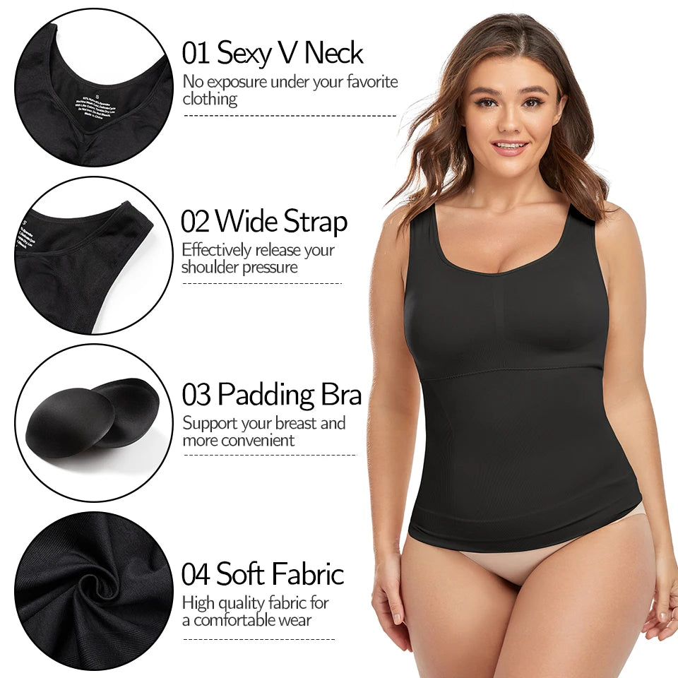 Shapewear for Plus Size Women Tummy Control Shapewear Built-in Bra Shaping Tank Tops Slimming Body Shaper Compression Underwear