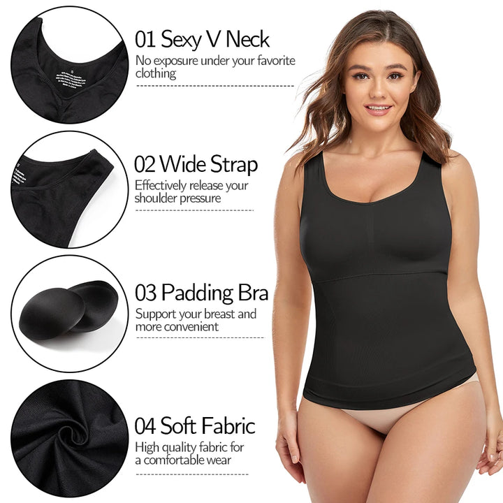 Shapewear for Plus Size Women Tummy Control Shapewear Built-in Bra Shaping Tank Tops Slimming Body Shaper Compression Underwear