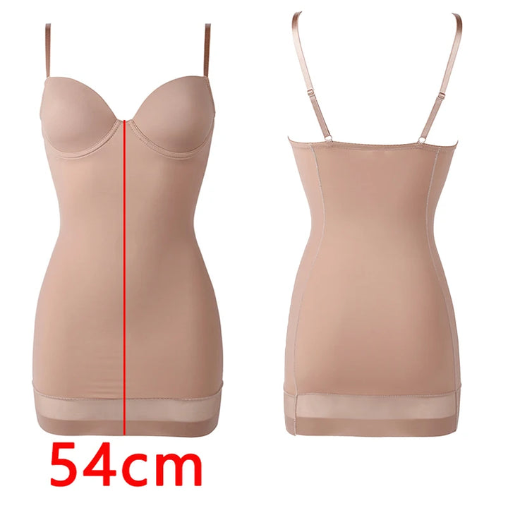 S-XXL Size Full Length Control Slips Women Shapewear Underwear Dress With Underwire Cup Body Shapers Black Beige