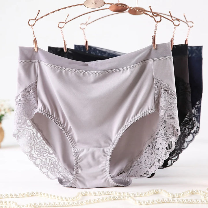 2025 Newest High Waist Lace Plus Size Panties Women Milk Silk Big Size Briefs Intimates Female Underwear Black Pink 2XL 3XL 4XL