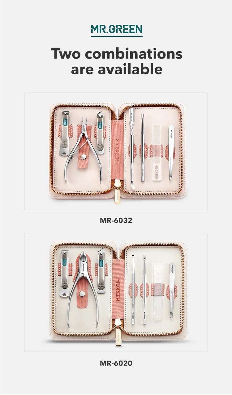 MR.GREEN Manicure Set Pedicure Sets Nail Clippers Tools Stainless Steel Professional Nail Scissors Cutter Travel Case Kit 7in1