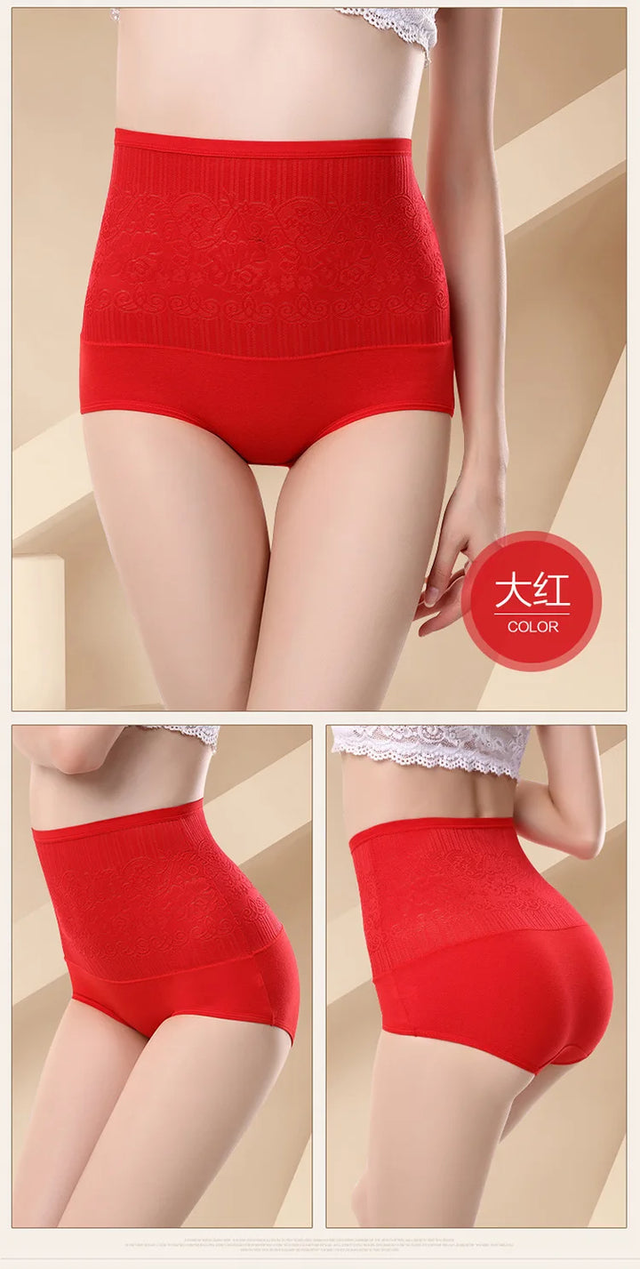 Women Cotton High Waist Underwear Sexy Lace Female Panties Shapewear Abdomen Hips Slimming Calcinha Lingerie Briefs Seamless
